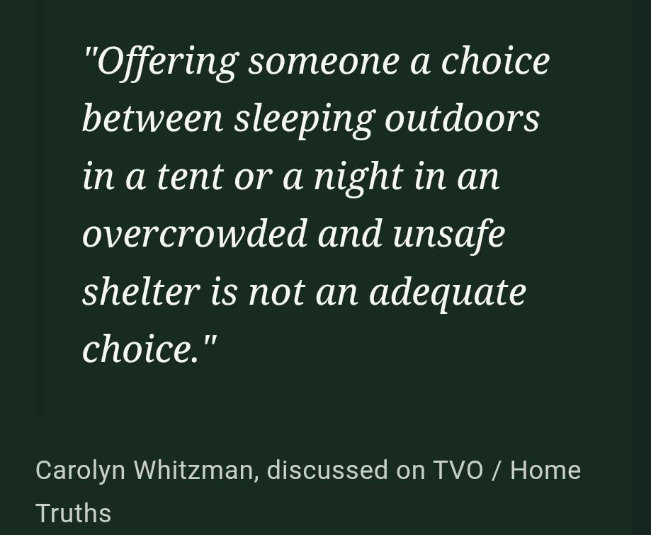 Carolyn Whitzman on tents versus unsafe shelters