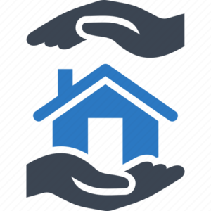 It's used as a favicon, two hands shielding a house. One hand acting as foundation and one overtop of the roof. This Fav icon is used for bookmarks and navigating back to the site quickly.